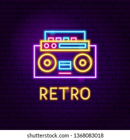 Retro Recorder Neon Label. Vector Illustration of Trendy Music Promotion.