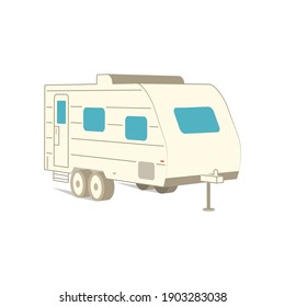 Retro Recreation Vehicle Camper, Camping RV, Trailer Or Family Caravan. 3d Isometric Cartoon Icon Isolated On White. Summer Camper, Family Travel Concept. Vector.