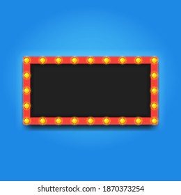 Retro rectangle billboard with lamps for space text black background. Vector illustration