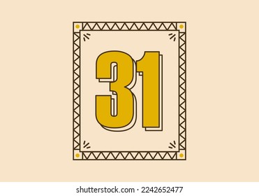Retro rectangle frame with number 31 on it