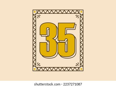 Retro rectangle frame with number 35 on it