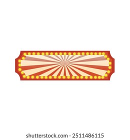 Retro rectangle neon marquee billboard for decoration casino, carnival, circus, theater, cinema with glowing lamps and red rays. Vector horizontal background inviting to performance with light bulb
