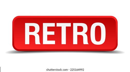 Retro red 3d square button isolated on white