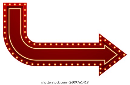 Retro red arrow with glowing lights points right