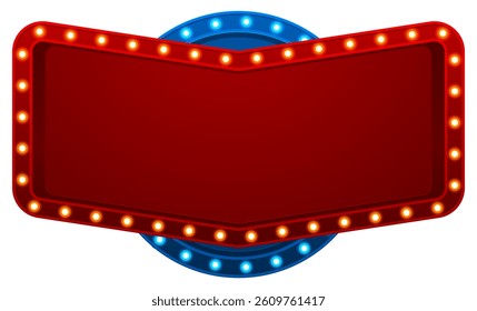 Retro red banner with blue circle and lights