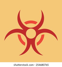 Retro red biohazard on yellow icon