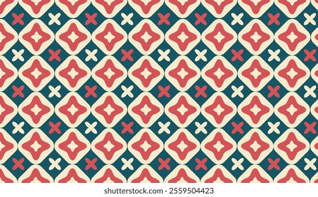 Retro Red And Blue Batik Indonesia Pattren. for design, seamless pattern, print, elemment or cloathing 