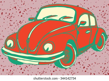 Retro red Car with Enjoy text