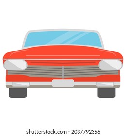Retro red car front view.Isolated on white background.Vector flat illustration.Vintage vehicle.