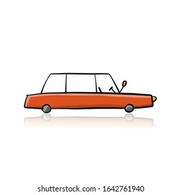 Retro red car, isolated on white. Sketch for your design. Vector illustration