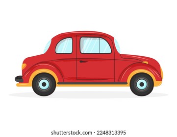Retro red car isolated on white background. Cartoon vector illustration.