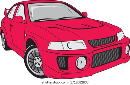 Retro red car for t-shirt design. Vector