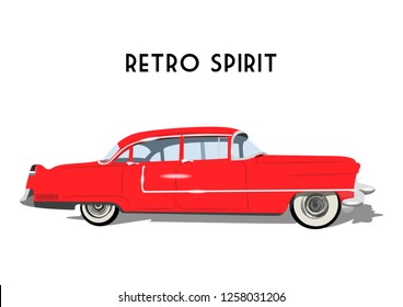 Retro red car, vector
