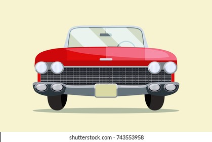 Retro red car vintage isolated. Front view.  Vector flat style  illustration