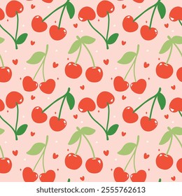 Retro Red Cherries Seamless Pattern Playful Minimal Flat Design isolated on background