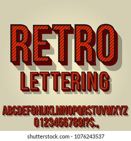 Retro Red Colored Vintage Text 3D Effects, Font Typeset Vector lettering set