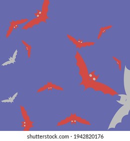 Retro Red Creepy Chaos Halloween Modern Design. Sky Motion Eyes Scary Art Flying Bats Fabrics. Grey Print Attack Spooky Background. Pink Colorful Gothic Purple Night Bats Vector Design Pic.