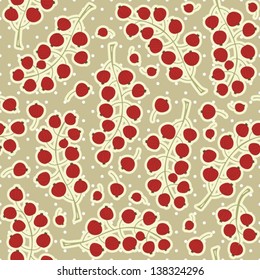 retro red currants on polka dots with light brown background sweet spring summer fruit seamless pattern