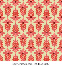 Motif rétro de fleur de damas rouge pour des créations créatives sur fond jaune. Illustration vectorielle.