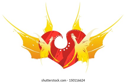Retro red dragon heart with wings - a success symbol