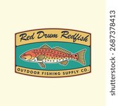 Retro Red Drum Redfish Logo Badge – Vintage Outdoor Fishing Supply Design