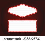Retro red lightbox with bulbs border. Billboard with classic style. Vector graphic element for poster, promotion post, banner advertising, trendy design projects. Vector illustration