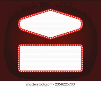 Caja de luz roja retro con borde de bombillas. Cartel de estilo clásico. Elemento gráfico vectorial para afiche, post de promoción, publicidad de banners, proyectos de diseño de moda. Ilustración del vector