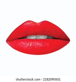 Arte vectorial de labios rojos retro Ilustración de moda Lips mascara Dibujo de maquillaje sobre fondo blanco Estilo de color de agua imagen para tarjetas de felicitación de logo y diseño