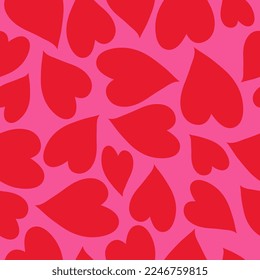 Retro red love hearts seamless pattern. Trendy romantic background print. Valentine's day holiday backdrop texture, romantic wedding design. Y2k style.