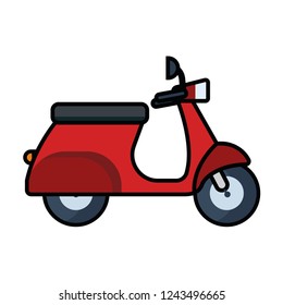 Retro Red Motorcycle. Motor scooter isolated. Line icon illustration