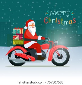 Motorcycle Usa, Christmas Post Cards 2021, Santa And Motorcyle
