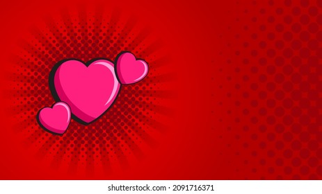 Retro Red Pop Art background for Valentine's day. Vector Background with radial lines and dots with heart symbol