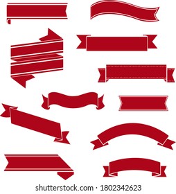 Retro Red Ribbon Set Isolated White Background, Vector Illustration