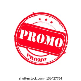 Retro red round rubber stamp "PROMO" VECTOR