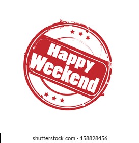Retro red round rubber stamp with inscription "Happy Weekend" vector