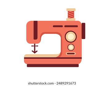 Retrote Nähmaschine mit Fadenstrang. Klassische Geräte für Hobby- oder Schneiderei-Vektorillustration isoliert auf weißem Hintergrund