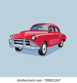 Retro red  shiny car. Vector illustration