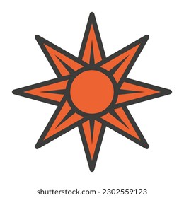 Retro red star icon with sharp groovy angles. Flat design style. Vector illustration.