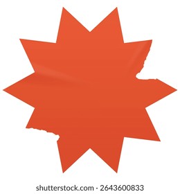 Retro red star. Wrinkled starburst sticker with a ripped paper edge. Sunburst, badge, price tag. Old distressed blank label with grunge texture for scrapbook designs.	