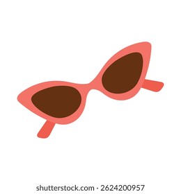 Retro red sunglasses. Stylish summer accessory in flat cartoon style. Isolated vector on white.