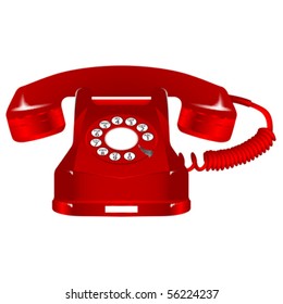 retro red telephone against white background, abstract vector art illustration