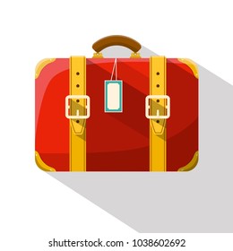 Retro Red Vector Suitcase Isolated on White Background.