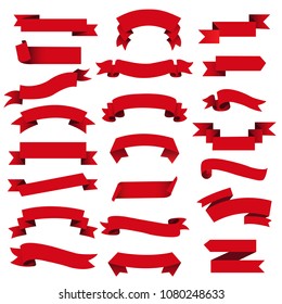 Retro Red Web Ribbon Set, Vector Illustration