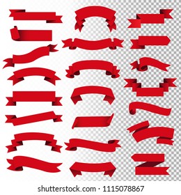 Retro Red Web Ribbon Set, Vector Illustration