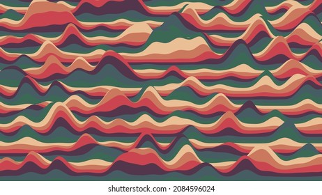 Retro reddish stripes colorful distorted backdrop. Procedural ripple background with optical illusion effect