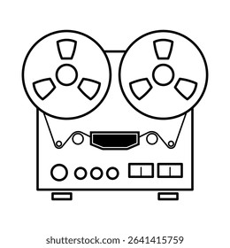 Retro Reel-to-Reel Tape Recorder Vector Illustration. This is a black and white vector illustration of a retro reel-to-reel tape recorder.