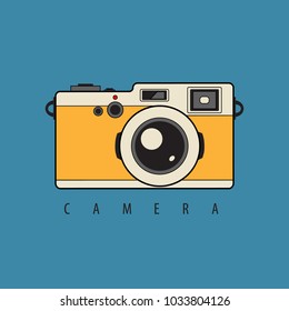 Retro Reflex Photo Camera. Vector Illustration. Vintage Style with Text