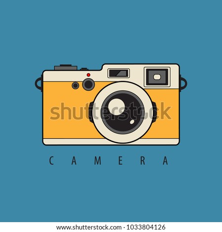 Retro Reflex Photo Camera. Vector Illustration. Vintage Style with Text