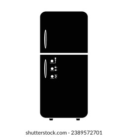 Retro Refrigerator flat flat silhouette vector isolated on white background. Electric kitchen utensil silhouette icon. Black and white icon for web, tag, label. Kitchen gadget, appliance, device