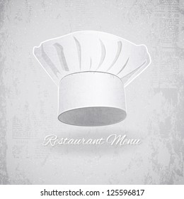 Retro Restaurant Card. Chef Hat on Vintage Background. Vector Illustration.